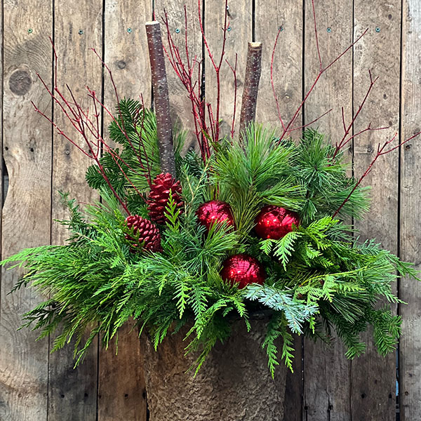 10 Inch Glitter Red Winter Porch Pot 